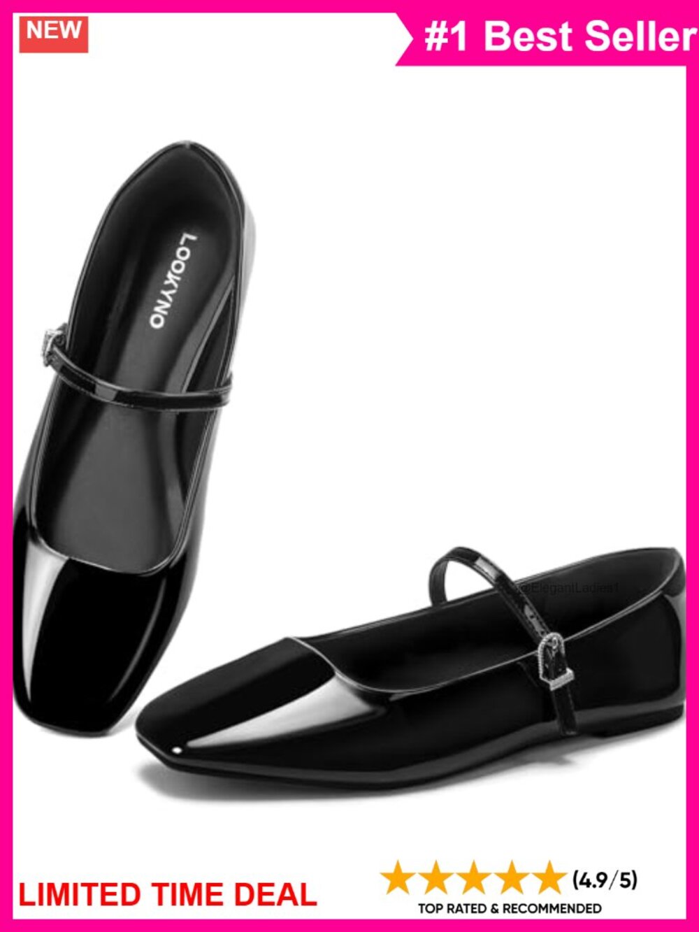 Mary Jane Flats Faux Leather Square Toe Buckle Strap Ballet Shoes